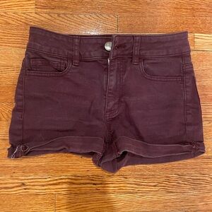 American Eagle Maroon High Rise Shortie Shorts